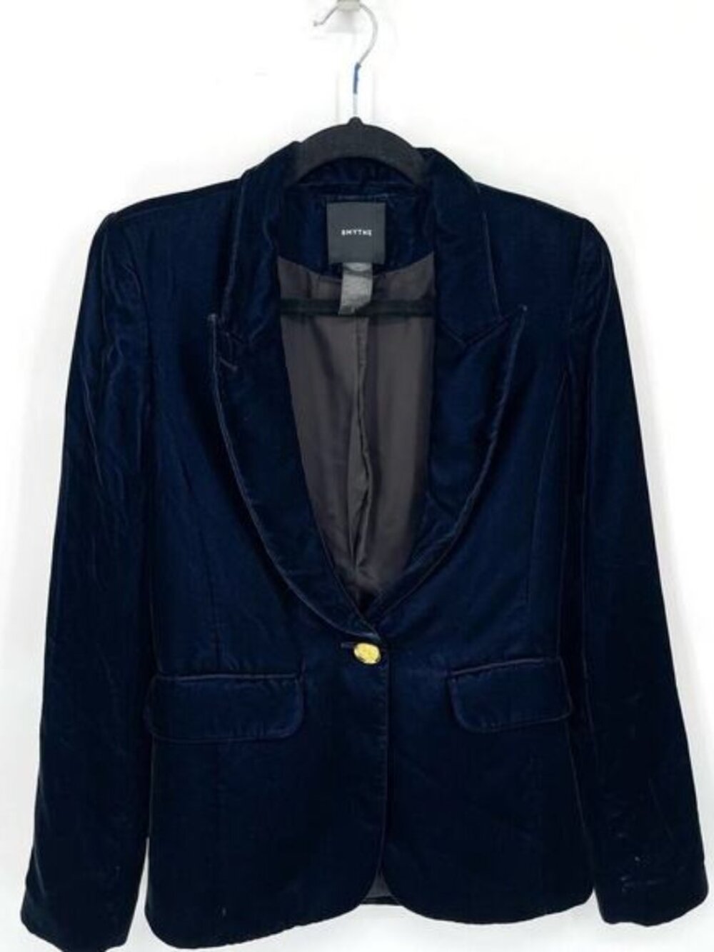 Smythe Sapphire Blue Peaked Lapel Velvet Structured Blazer size 4 - Picture 4 of 11